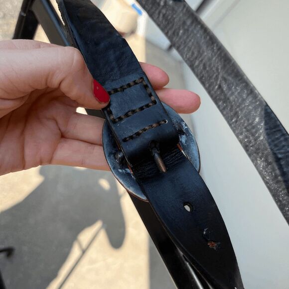 VTG 1970s Leather Bead Embellished Belt Unisex Solid Brass Buckle - Picture 5 of 10